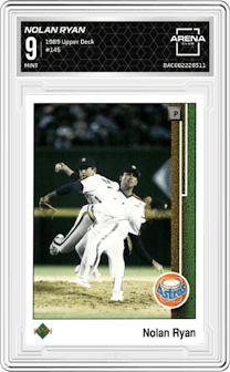 Nolan Ryan from the 1989 Upper Deck set graded by Arena Club and given an overall grade of 9.