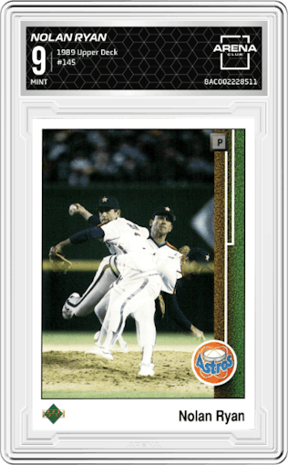 Nolan Ryan from the 1989 Upper Deck set graded by Arena Club and given an overall grade of 9.