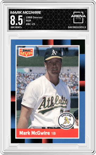 Mark McGwire from the 1988 Donruss set graded by Arena Club and given an overall grade of 8.5.