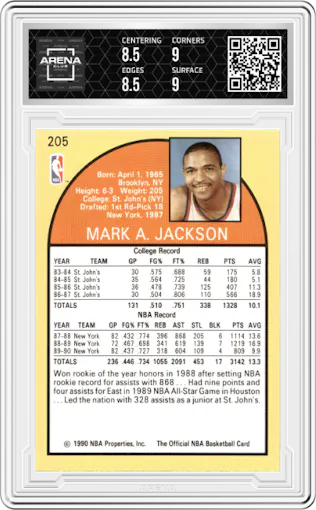 Mark Jackson from the 1990-91 NBA Hoops set graded by Arena Club and given an overall grade of 9.