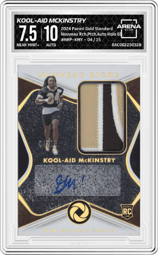 Kool-Aid McKinstry from the 2024 Panini Gold Standard set featuring a Holo Gold parallel graded by Arena Club and given an overall grade of 7.5.