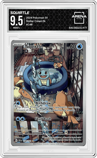 Squirtle from the 2024 Pokemon SV set graded by Arena Club and given an overall grade of 9.5.