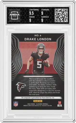 Drake London from the 2022 Panini Illusions set graded by Arena Club and given an overall grade of 9.