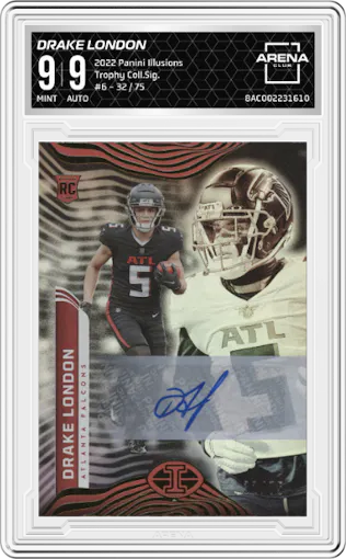 Drake London from the 2022 Panini Illusions set graded by Arena Club and given an overall grade of 9.