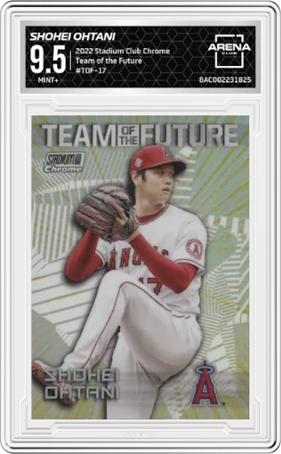 Shohei Ohtani from the 2022 Stadium Club Chrome set graded by Arena Club and given an overall grade of 9.5.