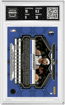 Jaden Hardy from the 2022-23 Panini Mosaic set featuring a Fast Break parallel graded by Arena Club and given an overall grade of 9.
