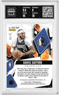 Daniel Gafford from the 2023-24 Panini Phoenix set graded by Arena Club and given an overall grade of 9.5.