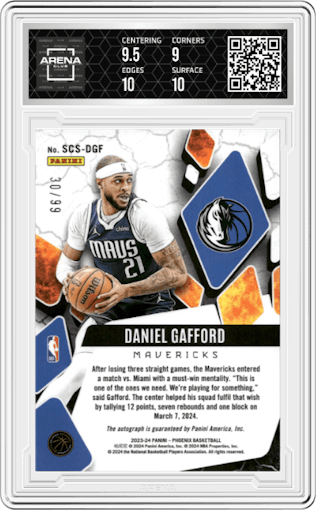 Daniel Gafford from the 2023-24 Panini Phoenix set graded by Arena Club and given an overall grade of 9.5.