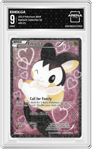 Emolga from the 2013 Pokemon B&W set graded by Arena Club and given an overall grade of 9.
