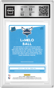 LaMelo Ball from the 2020-21 Panini Donruss set graded by Arena Club and given an overall grade of 10.
