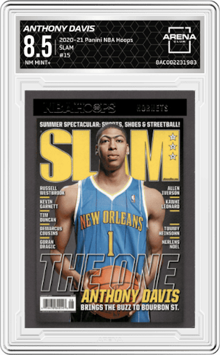 Anthony Davis from the 2020-21 Panini NBA Hoops set graded by Arena Club and given an overall grade of 8.5.