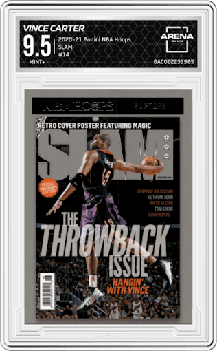 Vince Carter from the 2020-21 Panini NBA Hoops set graded by Arena Club and given an overall grade of 9.5.