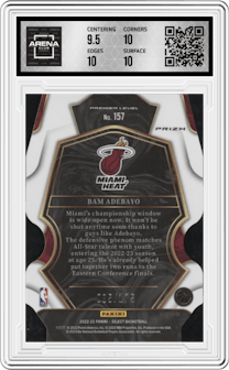 Bam Adebayo from the 2022-23 Panini Select set featuring a Die-Cut Maroon parallel graded by Arena Club and given an overall grade of 10.