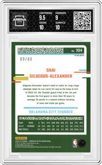 Shai Gilgeous-Alexander from the 2023-24 Donruss Optic set featuring a Choice Red parallel graded by Arena Club and given an overall grade of 9.5.