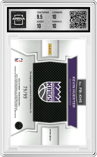 Kevin Huerter from the 2023-24 Panini Prizm set featuring a Red parallel graded by Arena Club and given an overall grade of 10.