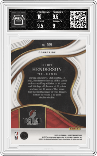 Scoot Henderson from the 2023-24 Panini Select  set graded by Arena Club and given an overall grade of 9.5.