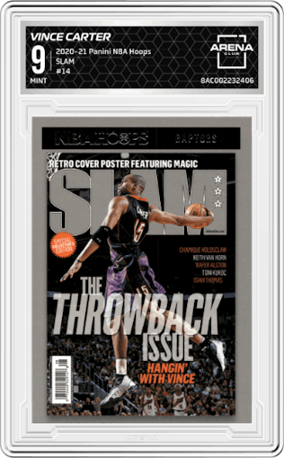 Vince Carter from the 2020-21 Panini NBA Hoops set graded by Arena Club and given an overall grade of 9.