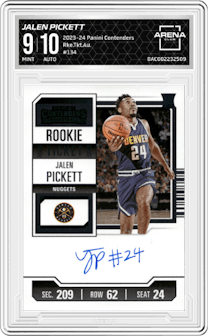 Jalen Pickett  from the 2023-24 Panini Contenders set graded by Arena Club and given an overall grade of 9.