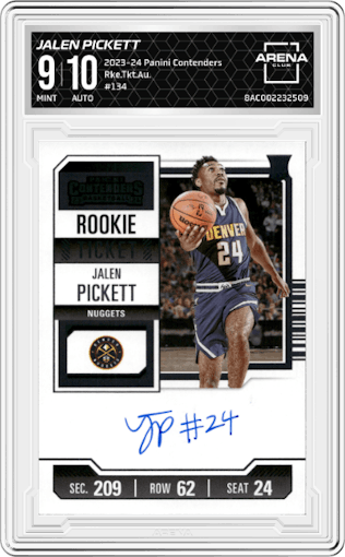 Jalen Pickett  from the 2023-24 Panini Contenders set graded by Arena Club and given an overall grade of 9.