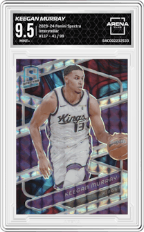 Keegan Murray from the 2023-24 Panini Spectra set featuring a Interstellar  parallel graded by Arena Club and given an overall grade of 9.5.