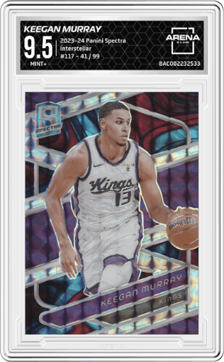 Keegan Murray from the 2023-24 Panini Spectra set featuring a Interstellar  parallel graded by Arena Club and given an overall grade of 9.5.