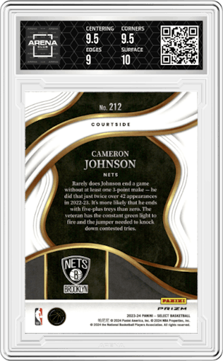 Cameron Johnson from the 2023-24 Panini Select  set featuring a Gold Glitter parallel graded by Arena Club and given an overall grade of 9.5.