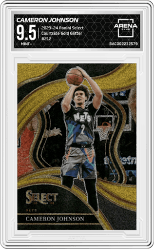 Cameron Johnson from the 2023-24 Panini Select  set featuring a Gold Glitter parallel graded by Arena Club and given an overall grade of 9.5.