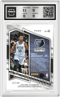 Jaren Jackson Jr. from the 2023-24 Panini Spectra set featuring a Astral parallel graded by Arena Club and given an overall grade of 10.