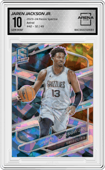 Jaren Jackson Jr. from the 2023-24 Panini Spectra set featuring a Astral parallel graded by Arena Club and given an overall grade of 10.