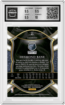Desmond Bane from the 2020-21 Panini Select  set featuring a Red/White/Orange Shimmer parallel graded by Arena Club and given an overall grade of 10.