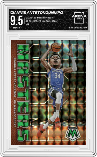 2022 Panini Mosaic Jam Masters Giannis Antetokounmpo Green Mosaic #2 ARENA CLUB 9.5