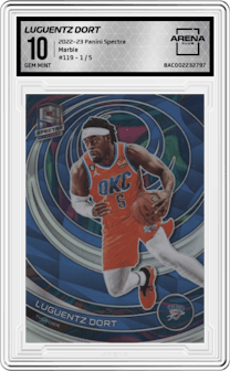 Luguentz Dort from the 2022-23 Panini Spectra set featuring a Marble parallel graded by Arena Club and given an overall grade of 10.
