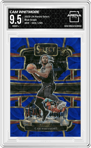 Cam Whitmore from the 2023-24 Panini Select  set featuring a Blue Scope parallel graded by Arena Club and given an overall grade of 9.5.