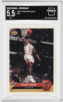 Michael Jordan from the 1992-93 UD McDonald's set graded by Arena Club and given an overall grade of 5.5.