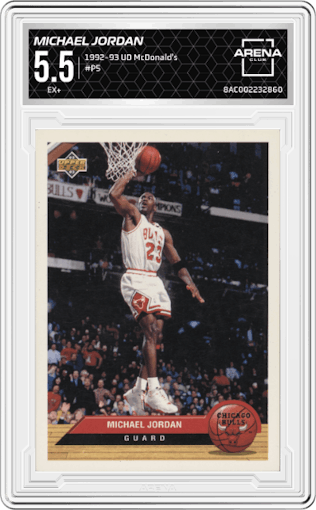 Michael Jordan from the 1992-93 UD McDonald's set graded by Arena Club and given an overall grade of 5.5.