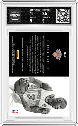 Kenyon Martin from the 2013-14 Panini Prestige set graded by Arena Club and given an overall grade of 9.