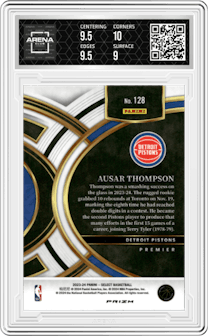 Ausar Thompson from the 2023-24 Panini Select  set featuring a Silver Prizm parallel graded by Arena Club and given an overall grade of 9.5.