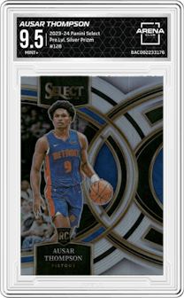 Ausar Thompson from the 2023-24 Panini Select  set featuring a Silver Prizm parallel graded by Arena Club and given an overall grade of 9.5.