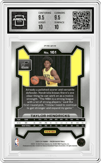 Taylor Hendricks from the 2023-24 Panini Prizm set featuring a Orange Ice parallel graded by Arena Club and given an overall grade of 10.