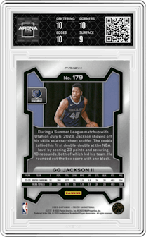 GG Jackson II from the 2023-24 Panini Prizm set featuring a Red Ice parallel graded by Arena Club and given an overall grade of 9.5.