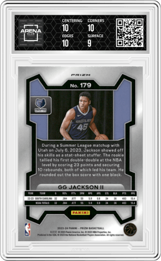 GG Jackson II from the 2023-24 Panini Prizm set featuring a Red Ice parallel graded by Arena Club and given an overall grade of 9.5.