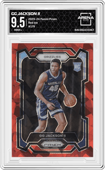 GG Jackson II from the 2023-24 Panini Prizm set featuring a Red Ice parallel graded by Arena Club and given an overall grade of 9.5.
