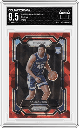 GG Jackson II from the 2023-24 Panini Prizm set featuring a Red Ice parallel graded by Arena Club and given an overall grade of 9.5.