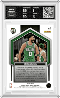 Jayson Tatum from the 2022-23 Panini Mosaic set graded by Arena Club and given an overall grade of 9.5.