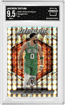 Jayson Tatum from the 2022-23 Panini Mosaic set graded by Arena Club and given an overall grade of 9.5.