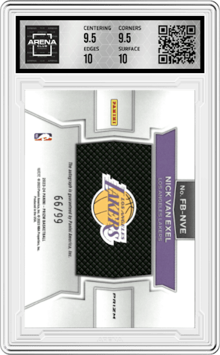 Nick Van Exel from the 2023-24 Panini Prizm set featuring a Red parallel graded by Arena Club and given an overall grade of 10.
