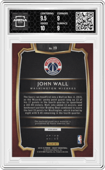 John Wall  from the 2015-16 Panini Select  set featuring a Tie-Dye parallel graded by Arena Club and given an overall grade of 9.5.