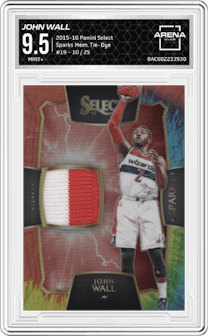 John Wall  from the 2015-16 Panini Select  set featuring a Tie-Dye parallel graded by Arena Club and given an overall grade of 9.5.