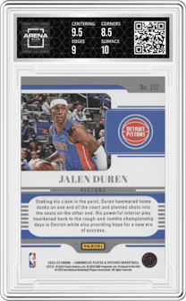 Jalen Duren from the 2022-23 Panini Chronicles  set graded by Arena Club and given an overall grade of 9.