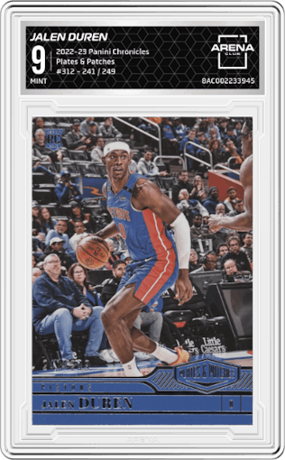 Jalen Duren from the 2022-23 Panini Chronicles  set graded by Arena Club and given an overall grade of 9.